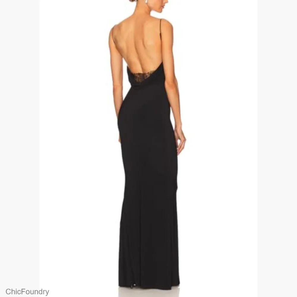 Backless Lace Formal Maxi Dress Spaghetti Straps Mermaid Evening Gown - Picture 5 of 7